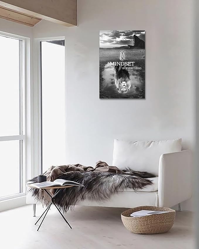 Lion Wall Art Mindset Motivational Animals Prints Poster for Office Wall Decor Modern Canvas Framed Artwork Pictures Ready to Hang24x36inches