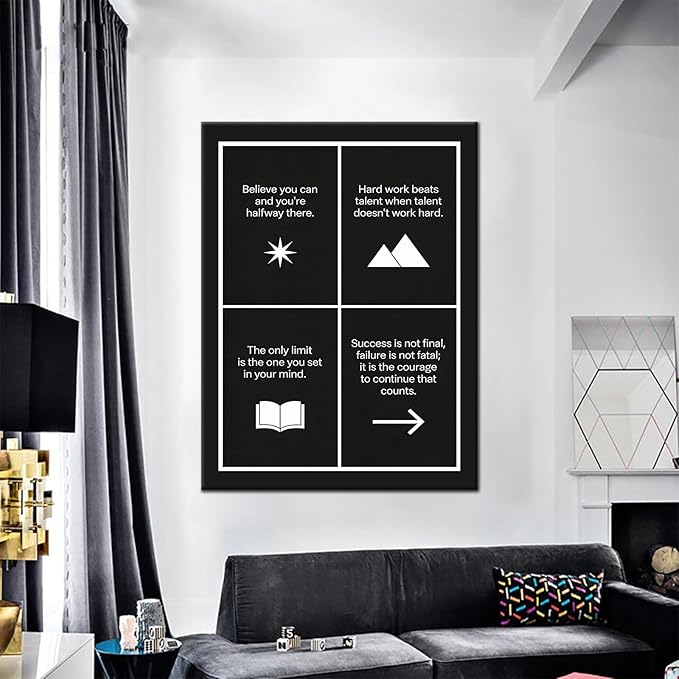 Oversized Motivational Canvas Wall Art Believe Hard Work Success Framed Office Decor for Classroom Gym Large Scale Studio Inspirational Artwork for Men Women 40x30 Inch