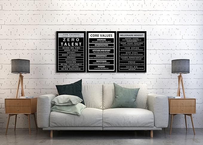 WYJZDZQ8 Motivational 3 Pieces Core Values Poster Inspirational Canvas Wall Art Prints Artwork for Living Room Office Modern Home Decor Inspiring Painting Pictures Framed Ready to Hang[60''Wx 28''H]