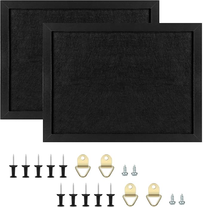 TORASO Cork Board Bulletin Board, Cork Boards for Walls with Pins, Eye Bolts, gaskets, Screws, Pin Board for Office, School and Home (All Black, 17“x23-2P)