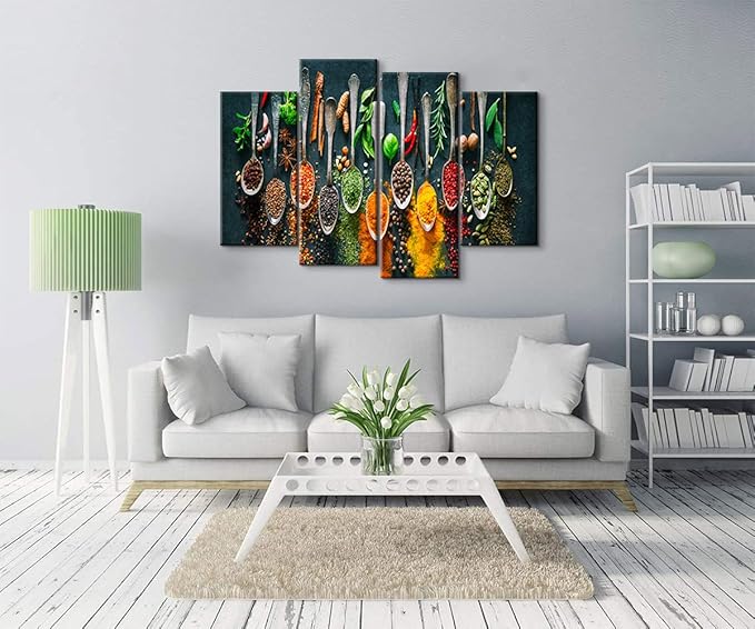 YOUHONG 4 Pieces Kitchen Wall Art Colorful Spices Dining Room Decor Dining Room Wall Art Kitchen Artwork Dining Room Paintings for Wall Food Decor for Kitchen Dining Room Decor (48''W x 32''H)