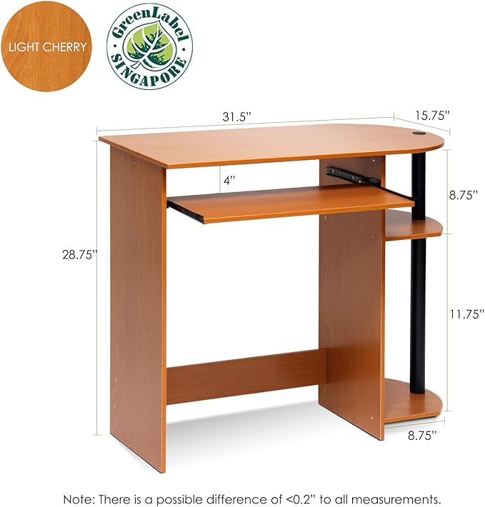 Furinno Simplistic Easy Assembly Computer Desk, With Keyboard Tray, Light Cherry/Black