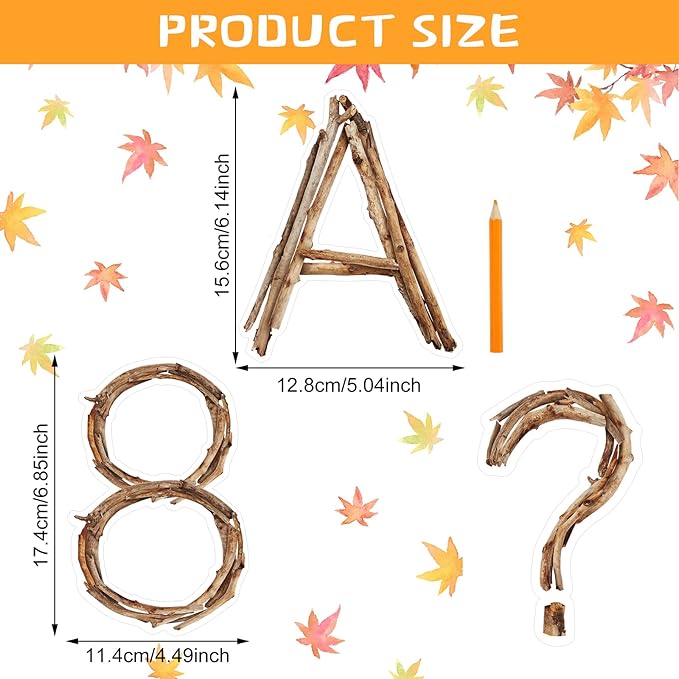 Geyoga 200 Pcs Large 6'' Bulletin Board Letters Font Letter and Punctuation Cutout Combo Set Big Classroom Alphabet Cutout for Bulletin Board Display School Chalkboard Wall Decor (Twigs,Brown)