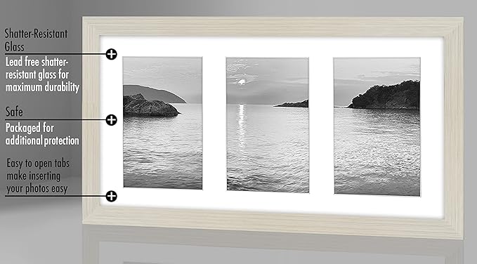 Americanflat 4x6 Collage Picture Frame with Shatter-Resistant Glass - Fits Three 4x6 Photos or Use as One 8x16 Picture Frame - Signature Collection - Collage Frames for Tabletop and Wall - Light Wood