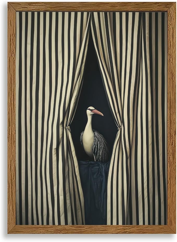 AVECCO Framed Funny Black and White Elegant Bird Wall Art, Unique Modern Home Wall Decor, Eclectic Animal Art Prints for Bathroom Bedroom Living Room Office Home Decoration Ready to Hang 16x24 Inch