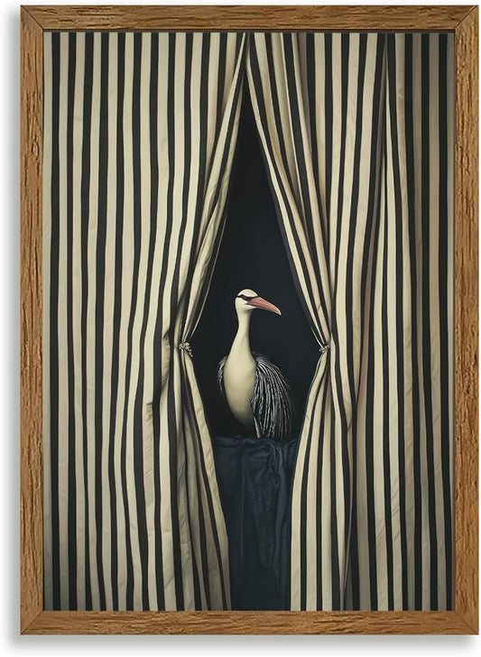 AVECCO Framed Funny Black and White Elegant Bird Wall Art, Unique Modern Home Wall Decor, Eclectic Animal Art Prints for Bathroom Bedroom Living Room Office Home Decoration Ready to Hang 16x24 Inch