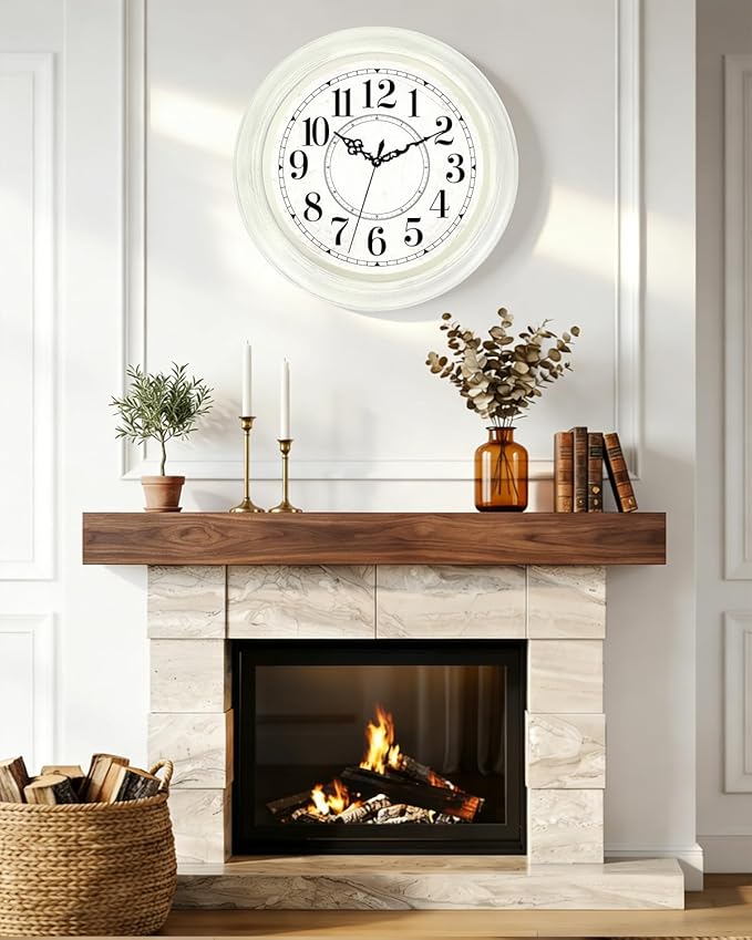Vintage Wall Clock 16 Inch Quartz Silent Non-Ticking Analog Clock Battery Operated Rustic Round Decorative Clock for Living Room Kitchen Home Office Classroom