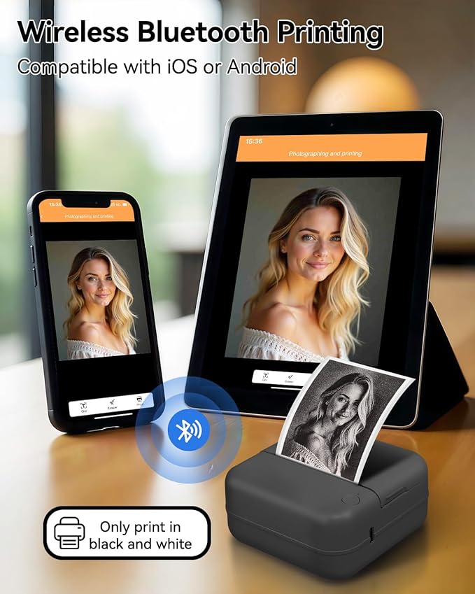 Aptika Sticker Printer - Print Pod 2.0 Mini Printer with 14 Rolls Sticky Paper, Thermarote Portable Sticker Maker Machine, Thermal Label Maker, Thermanote Labeller for Photos Notes Graphics, Black