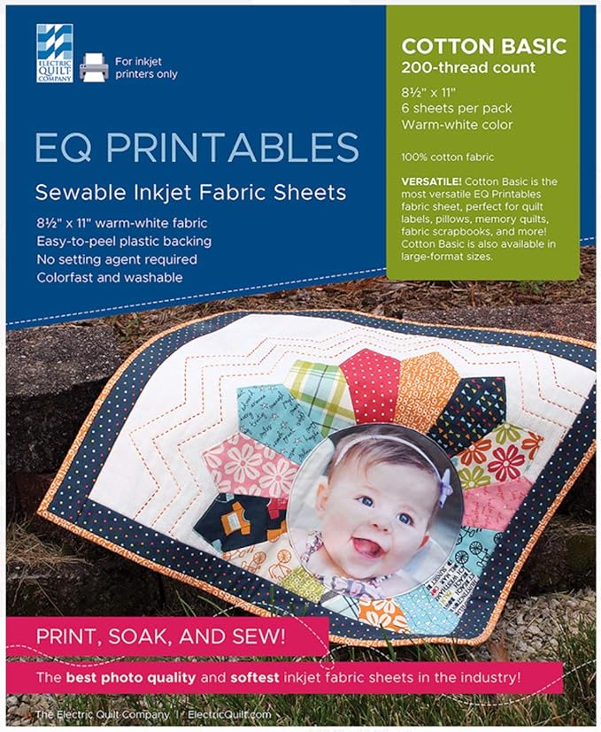 Electric Quilt EQCPFABRC Photo 6pc Printables Inkjet Fabric Sheet, Off-White