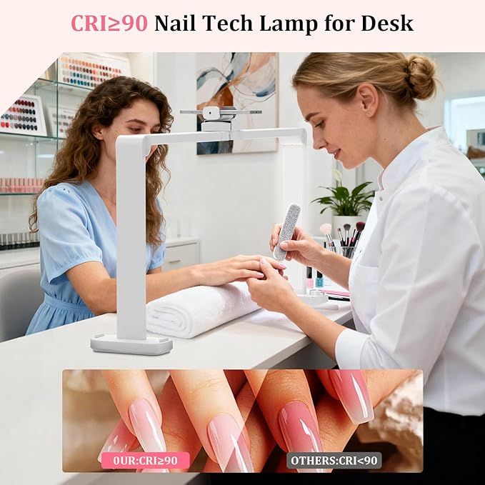 iVict Nail Desk Lamp, 34" Nails Tech Light with Phone Stand, 0-100% Adjustable Brightness, 3000K-6000K Color Temperature Led Desk lamp for Nail, Tattoos, Eyebrows, Beauty