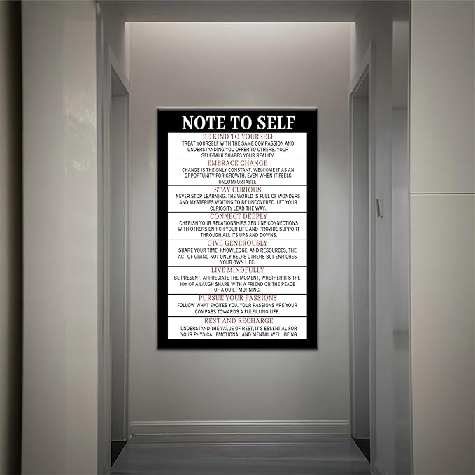 Inspirational Canvas Wall Art Note To Self Motivational Positive Quotes Poster Print for Modern Home Living Room Gym Office Wall Decoration Artwork Stretched and Framed [24''Wx36''H]