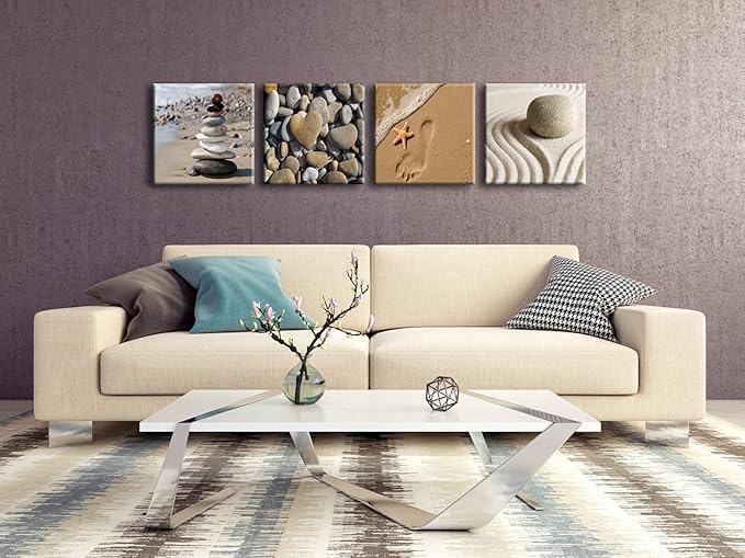 Wieco Art Romantic Beach Theme 4 Piece Modern Giclee Artwork Sea Beach Ocean Canvas Prints Contemporary Abstract Seascape Pictures Paintings on Canvas Wall Art for Bedroom Home Decorations