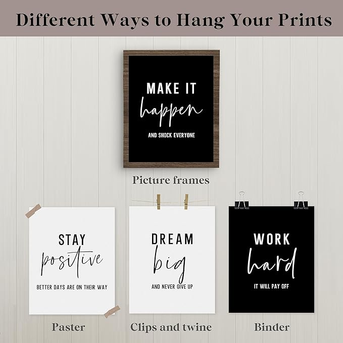 QLMX Office Inspirational Wall Art Prints Set of 4, Motivational Postive Prints Wall Decor for Office Women Men, Positive Affirmations Quotes Poster for Home 8”x10” Unframed