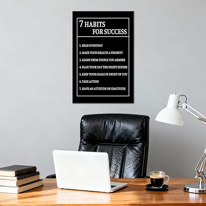 7 Habits for Success Inspirational Canvas Wall Art Motivational Positive Poster Print for Modern Modern Bathroom Bedroom Living Room Wall Decor Artwork Ready to Hang [12''Wx18''H]
