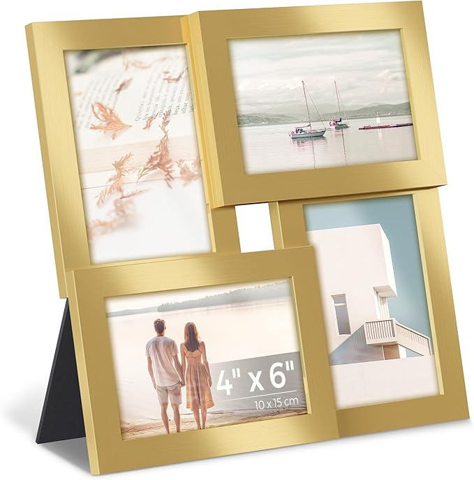SONGMICS Collage Picture Frames, 4x6 for Wall Decor, Multi Family Photo for Gallery Decor, Hanging Display, Set of 4, Pale Gold URPF025A01