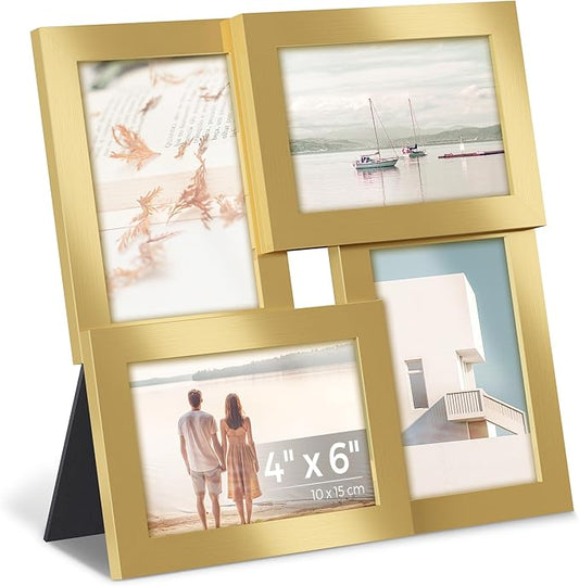 SONGMICS Collage Picture Frames, 4x6 for Wall Decor, Multi Family Photo for Gallery Decor, Hanging Display, Set of 4, Pale Gold URPF025A01