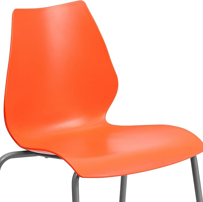 Flash Furniture HERCULES Series 770 lb. Capacity Orange Stack Chair with Lumbar Support and Silver Frame