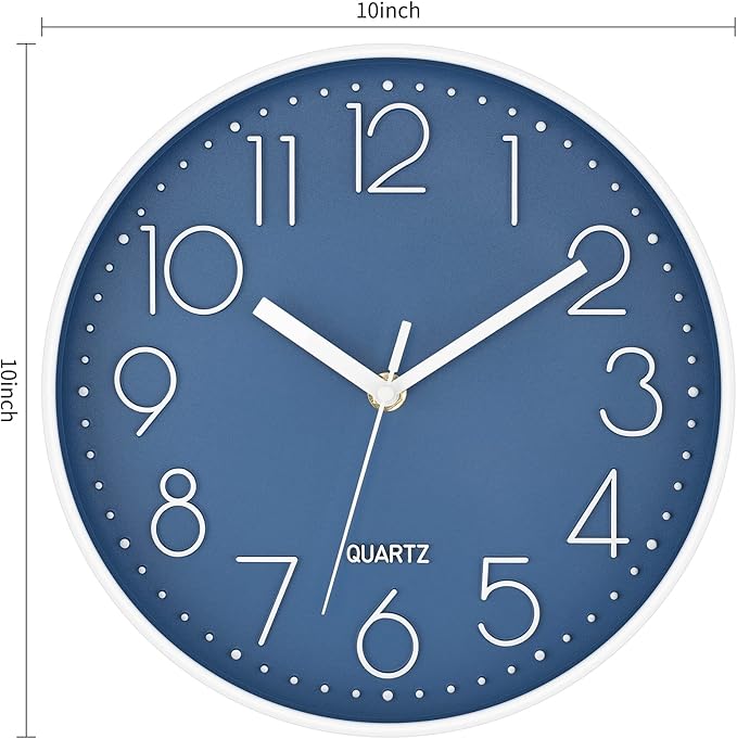 Foxtop 10 Inch Wall Clock Silent Non-Ticking Battery Operated Quartz Round Modern Simple Wall Clock Decorative for Bedroom Kitchen Home Office School (Cerulean)