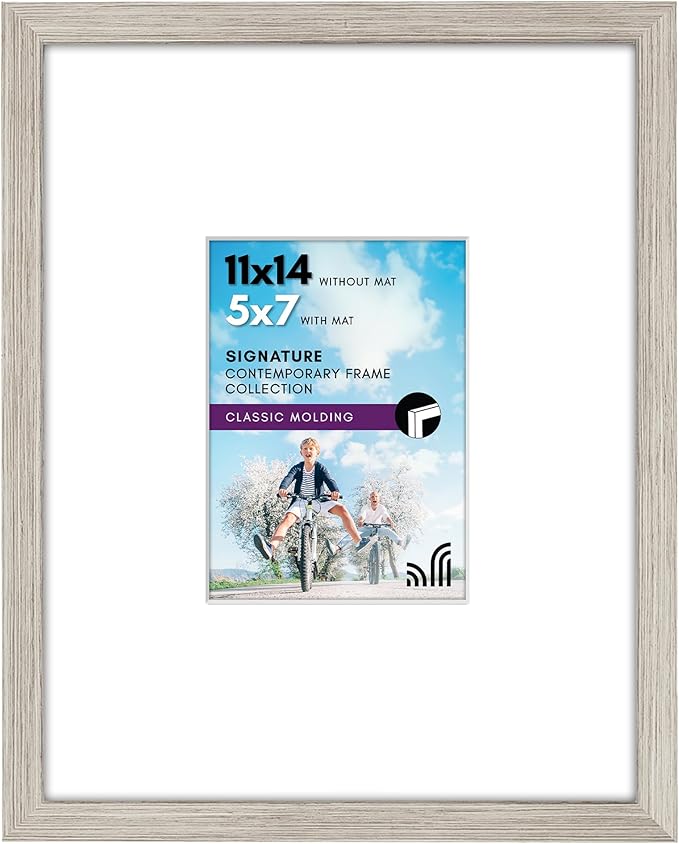 Americanflat 11x14 Picture Frame with Shatter-Resistant Glass - Use as 5x7 Frame with Mat or Display 11x14 Photo Without Mat - Signature Collection - Picture Frames for Wall Display - Driftwood