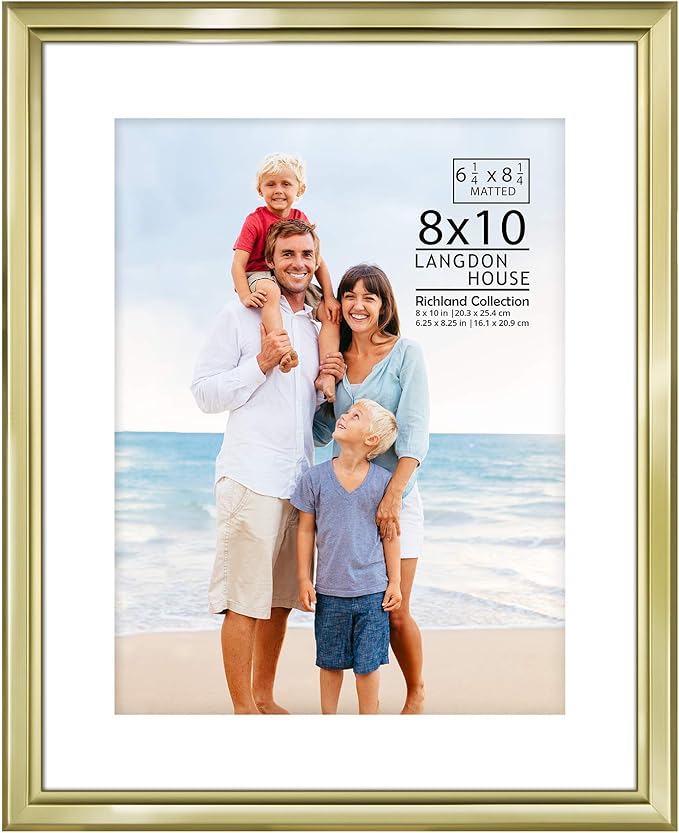 Langdon House 8x10 Gold Picture Frame w/Mat - Distinguished Edging for Classic Style - Richland Collection
