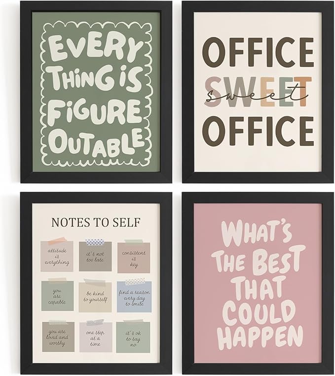 DSHFG Motivational Office Wall Art Decor Prints Set of 4, Inspirational Artwork Wall Decor for Office, Affirmation Cubicle Decorations, 8x10 Unframed