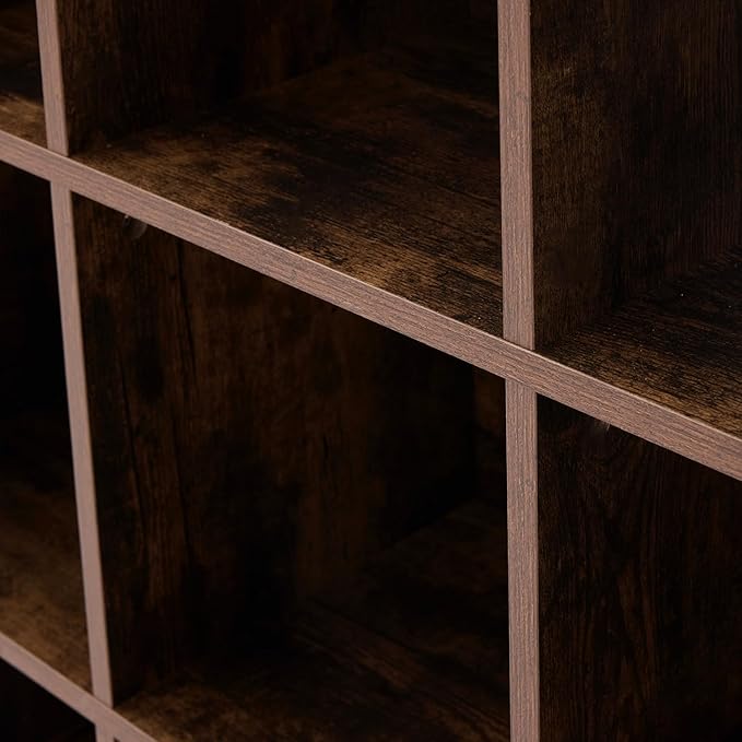 6 Cube Storage Organizer, 2 Tier Book Shelf with Led Lights, Farmhouse Book Shelves for Living Room, Horizontal Toy Storage Bookshelf, Wood Display Bookcase Cabinet for Bedroom, Office, Brown