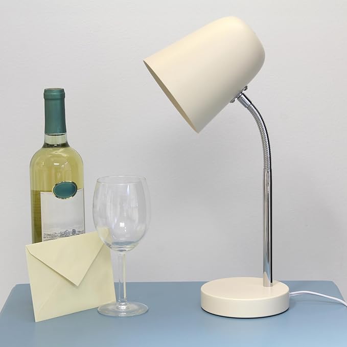 Simple Designs LD1075-CRM 15.28" Sleek Essentials Minimalist Metal Desk Task Lamp, for Office, Desk, Nightstand, Dorm, Cream
