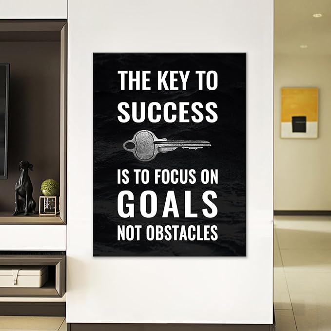 The Key to Success Inspirational Canvas Wall Art Poster Print Motivational Quotes Inspiring Positive Energy Painting Artwork for Living Room Office School Gym Stretched the Framed [30''Wx 40''H]