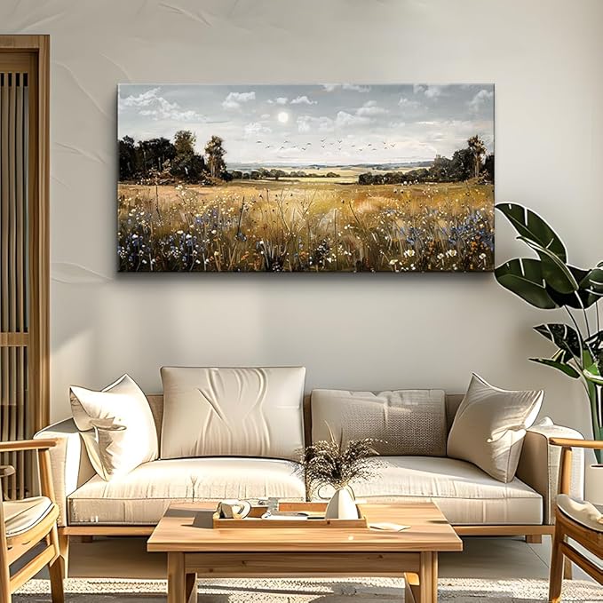 KELIYUAN Large Canvas Wall Art For Living Room Farmhouse Wall Decor For Bedroom Office Decorations Field Scenery Painting Countryside Wall Pictures Artwork Modern Ready To Hang Home Decor 24"X48"