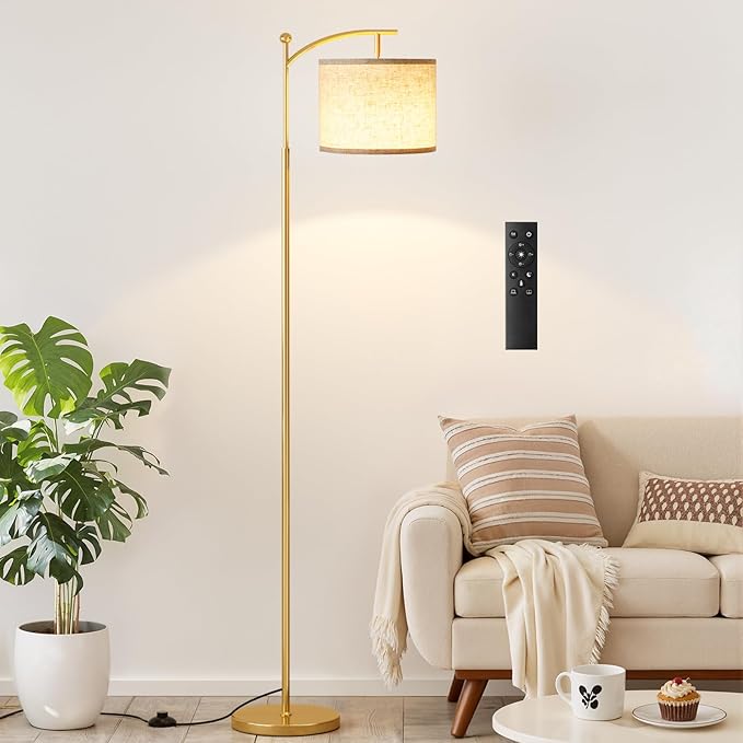 Ambimall 60" Floor Lamps with Remote Control & Bulb, Colors Temperature & Brightness Adjustable, Beige Shade & Gold Pole