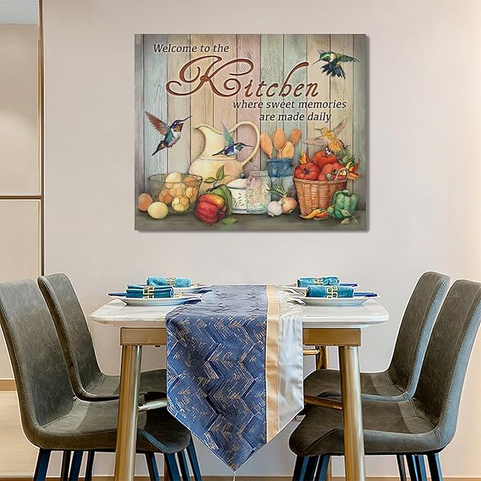 Farmhouse Kitchen Wall Art Country Hummingbird Kitchen Pictures Wall Decor Rustic Vegetables Food Canvas Painting Kitchen Signs Modern Artwork Home Kitchen Decorations Framed 24"x20"