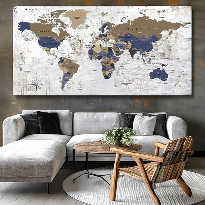 ZEYDRT Wall Art 40" x79 map of the World Painting Canvas Wall Art for Office Living Room world map Art Canvas Art Wall Decorations Prints for Background for Home Office Decoration