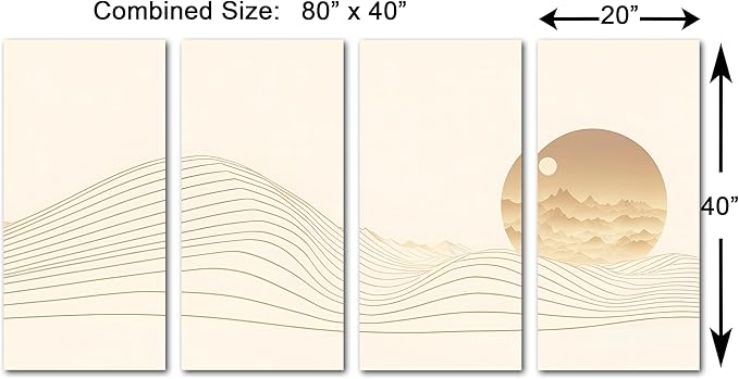 80 x 40 TOTAL - Landsape of lines Wall Art Canvas Geometric Print modern minimalis, office art - 4 Panel Split