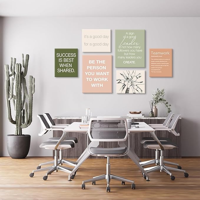 6 pcs Office Inspirational Wall Art,Teamwork Motivational Wall Decor Large Positive Quotes Decoration Sign Canvas Prints for Office,Workplace Canvas Wall Art(12x16 in)x2 pcs (8x10 in)x4 pcs Canvas