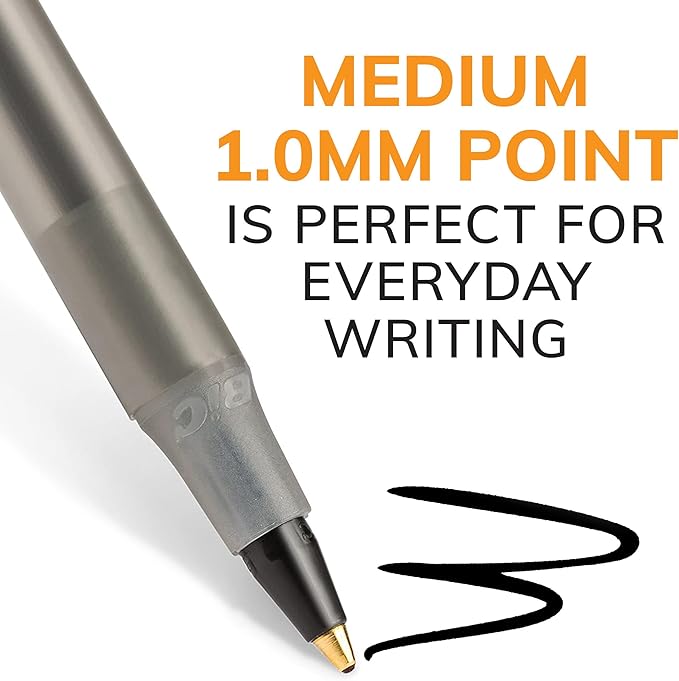 BIC Round Stic Xtra Life Black Ballpoint Pens, Medium Point (1.0mm), 12-Count Pack of Bulk Pens, Flexible Round Barrel for Writing Comfort, No. 1 Selling Ballpoint Pens