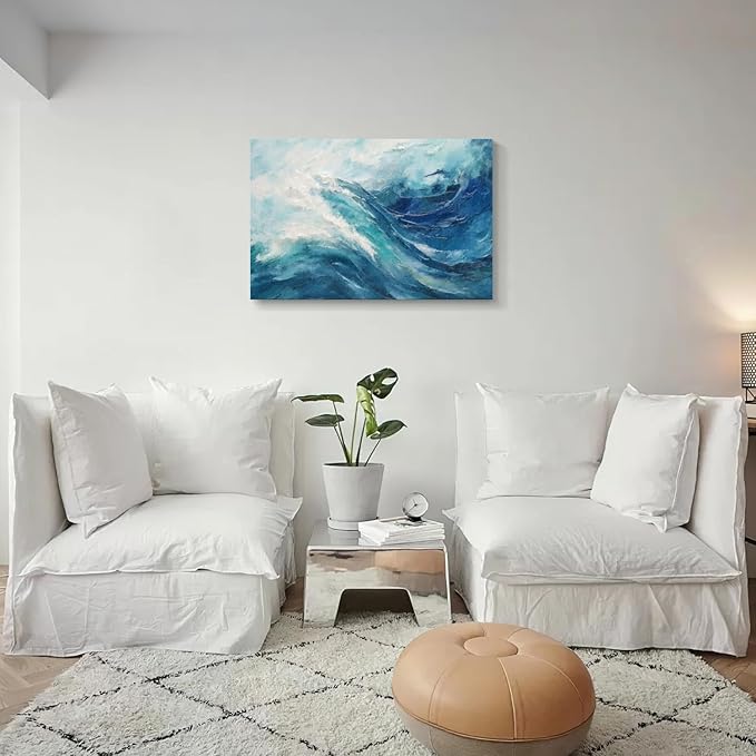 gaosoul Canvas Print Modern Abstract Ocean Paintings Blue and White Wall Art Poster or Living Room Bedroom Hallway Office Decoration 36x24in