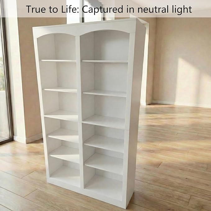 71" Tall Bookcase, Double Wide White Bookshelf with Arched Design, 12-Tier Open Wood Display Shelf Storage Organizer for Living Room, Home Office (41.6" W x 70.8" H)
