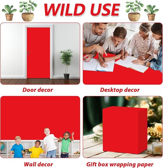 Qyeahkj 17.7in x 20ft Bulletin Board Paper Roll Bulletin Board Background Paper Fade Resistant Classroom Decoration Poster Art Craft Home Wall Education Decor Supplies Red