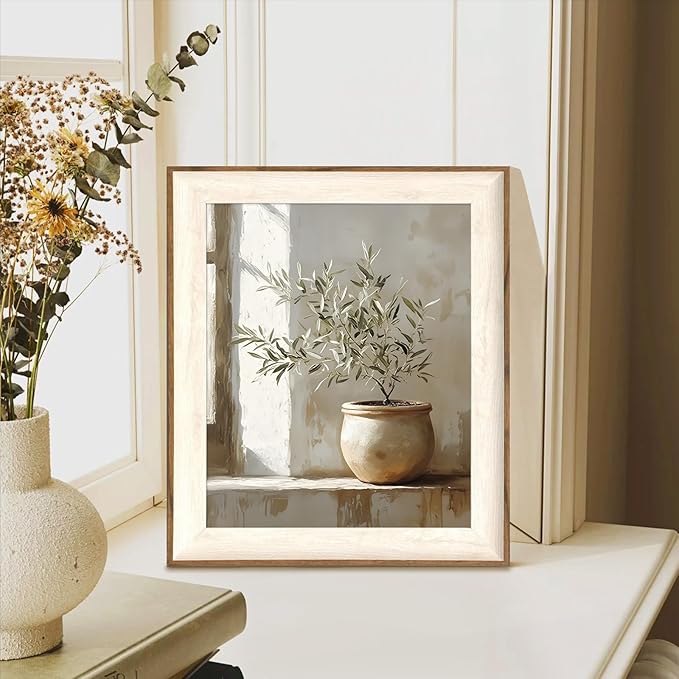 ASTRDECOR Rustic Olive Tree Canvas Wall Art, Vintage Framed Botanical Prints, Neutral Potted Plant Wall Decor for Living Room, Bedroom, Sage Green Painting Organic Farmhouse Artwork 10''x12''