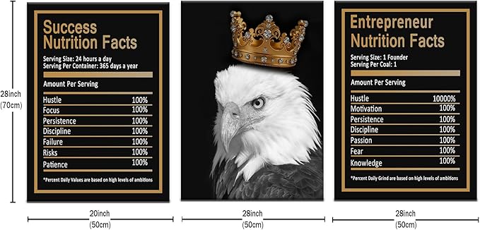 Inspirational Canvas Poster Wall Art Positive Quotes Success Nutrition Facts Motivational Wall Decor Printed Modern Artwork for Living Room Home Living Room Gym Framed Ready to Hang [60''Wx28''H]