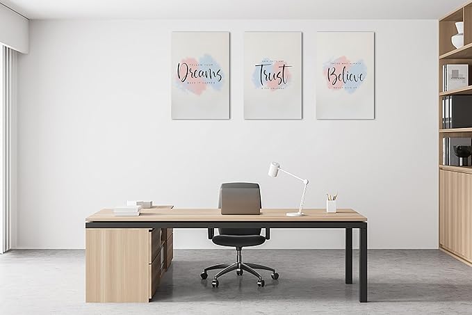 SHMAO 3 Piece Office Canvas Wall Art, Motivational Quotes Dreams Trust Believe Print Pictures Wall Decor for Office, Women Inspirational Framed Artwork Home Office Decor 16"x24" x 3 Pcs
