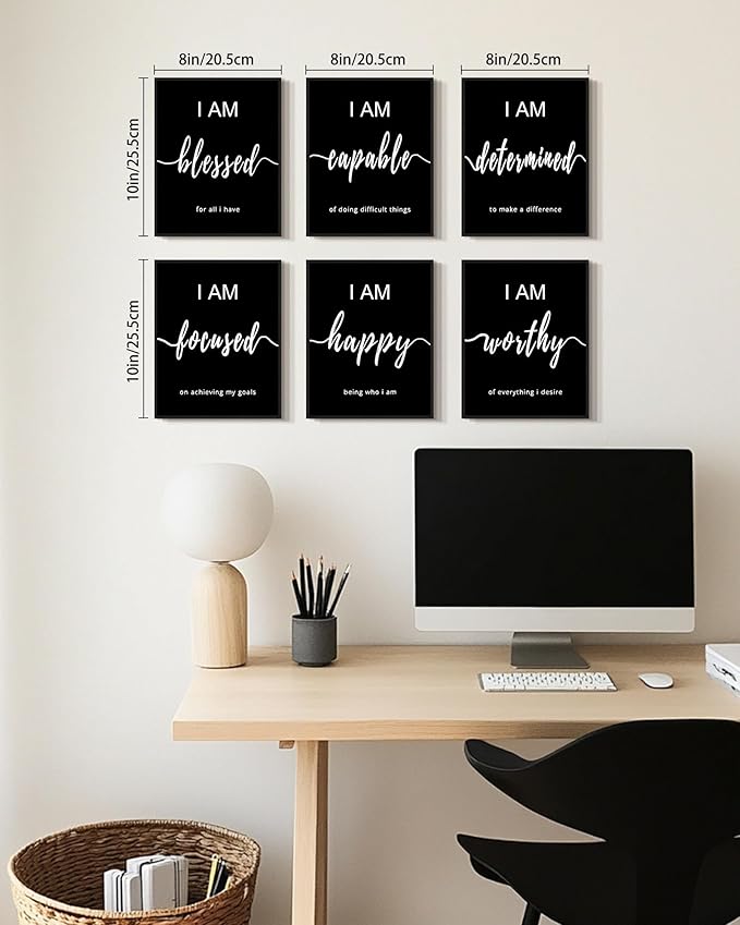 KUVIOKE Inspirational Wall Decor Motivational Quotes Framed Wall Art Encouraging Office Affirmations Sayings for Kids Classroom Bedroom Living Room Ready to Hang Set of 6, 8x10in (Black Framed)