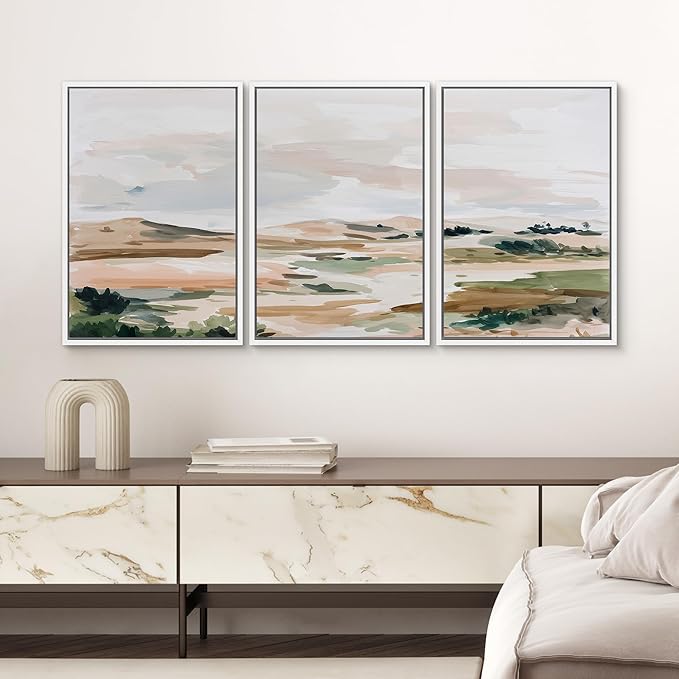 SIGNWIN Framed Canvas Print Wall Art Set Bright Pastel Plains Illustrations Decorative Relax/Calm Zen for Living Room, Bedroom, Office - 24"x36"x3 WHITE