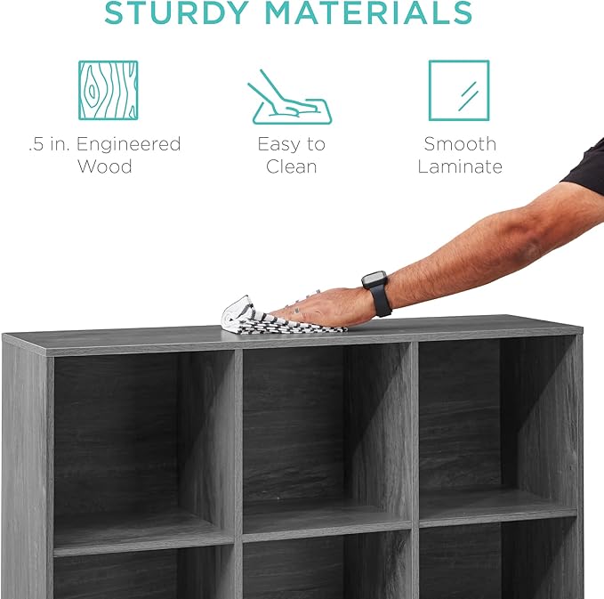 Best Choice Products 9-Cube Storage Organizer, 13.5in Shelf Opening, Bookcase, Display Shelf, Customizable w/ 3 Removable Back Panels – Dark Gray