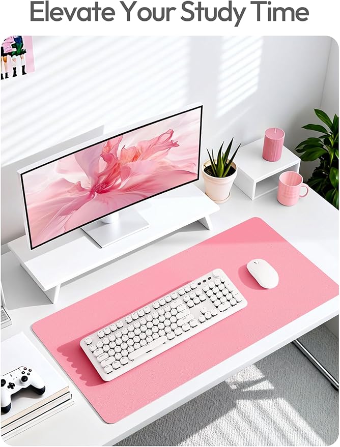 YSAGi Leather Desk Protector, Office Mat, Large Mouse Mat, Non-Slip PU Leather Blotter, Laptop Desk, Waterproof Writing Pad for Office and Home (Pink, 31.5" x 15.8")