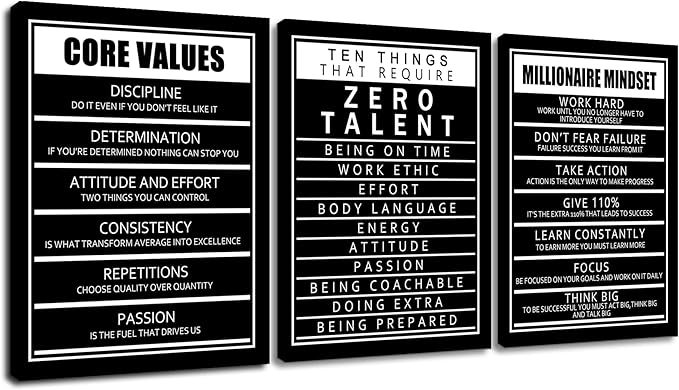 Ten Things That Require Zero Talent and Core Values Inspirational Canvas Wall Art Picture Painting Motivational Quotes Print Poster for Office Bedroom Living Room Artwork Ready to Hang [36''Wx16''H]