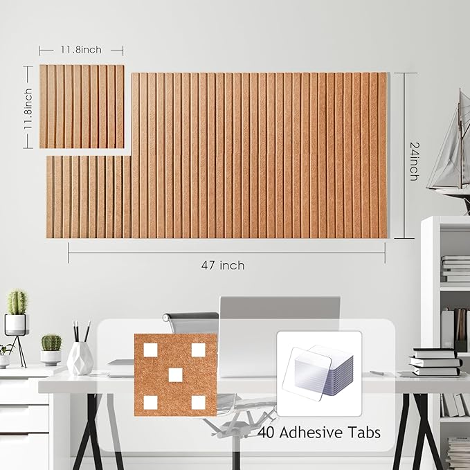 Large Cork Board for Office, 8 Pack Felt Wall Tiles with Slat Wall Paneling and Safe Removable Adhesive Tabs, Felt Bulletin Board Pin Board Cork Boards for Walls - Burnt Orange