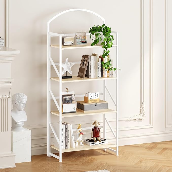 BHG Arched Bookshelf 4 Tier Shelf Storage Organizer Bookcase,No Assembly Folding Book Shelf for Living Room,Bedroom Home Office Rack Bookhelves