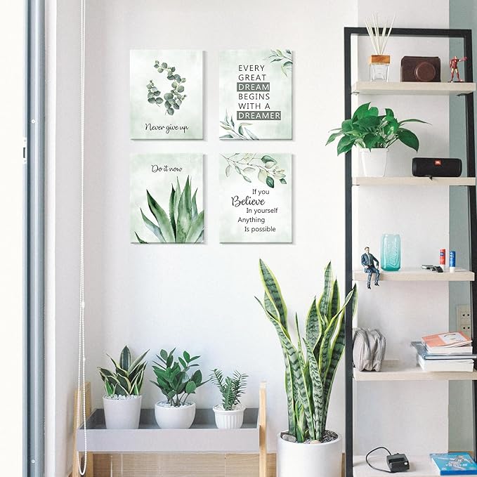 CHDITB Inspirational Plant Art Office Decor, Positive Affirmations Wall Decor, Botanical Canvas Motivational Framed Wall Art,Set Of 6(8x10 Inch) Eucalyptus Leaves Sage Poster For Classroom Home Decor