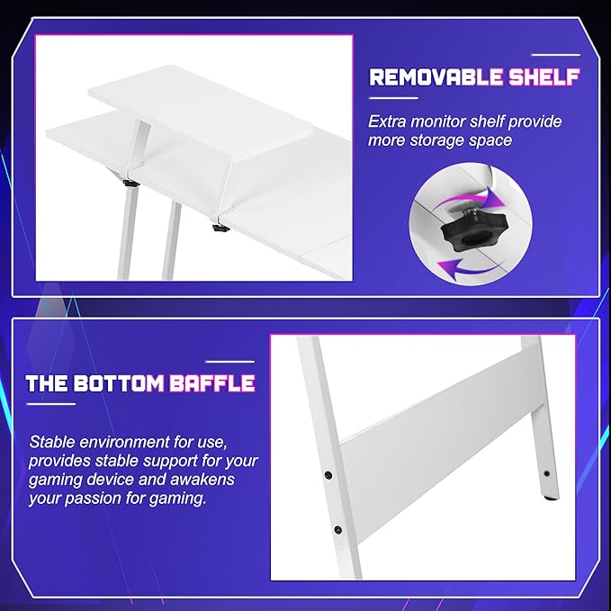 NChanmar L Shaped Gaming Desk with Monitor Riser Stand, Home Office Corner Desk for Studying, Working and Gaming, Large Desktop, White